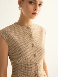 COMMENSE Plaid Button Down Slim Vest* Blouses & Shirts|Vests