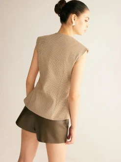 COMMENSE Plaid Button Down Slim Vest* Blouses & Shirts|Vests