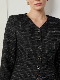 COMMENSE Plaid Button Split Slim Blazer* Outerwear|Blazers