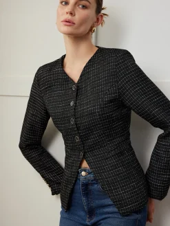COMMENSE Plaid Button Split Slim Blazer* Outerwear|Blazers