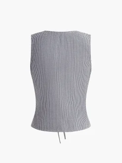 COMMENSE Plaid Knotted V-Neck Tank Top* Tank Tops & Camis|Tops