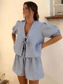 COMMENSE Plaid Lace Up Shorts Set* Shorts Sets|Shorts