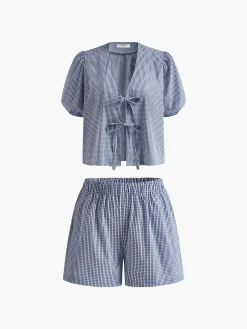 COMMENSE Plaid Lace Up Shorts Set* Shorts Sets|Shorts