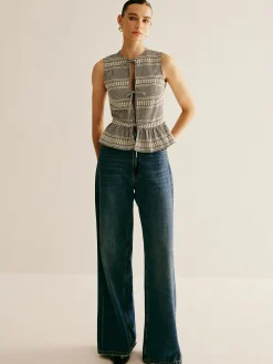 COMMENSE Plaid Tie Front Ruffle Tank Top* Tank Tops & Camis|Tops