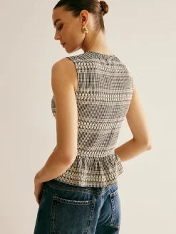 COMMENSE Plaid Tie Front Ruffle Tank Top* Tank Tops & Camis|Tops