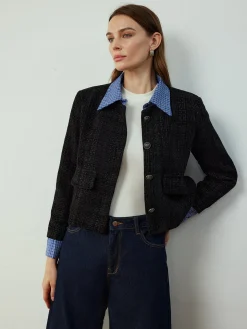 COMMENSE Plaid-Collar Short Jacket* Outerwear|Jackets