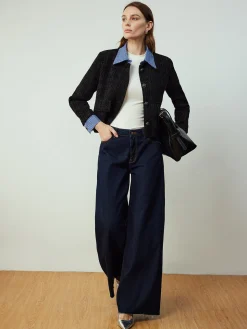 COMMENSE Plaid-Collar Short Jacket* Outerwear|Jackets