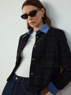 COMMENSE Plaid-Collar Short Jacket* Outerwear|Jackets