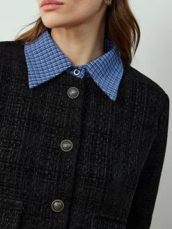 COMMENSE Plaid-Collar Short Jacket* Outerwear|Jackets