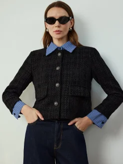 COMMENSE Plaid-Collar Short Jacket* Outerwear|Jackets