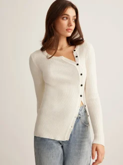 COMMENSE Plain Asymmetrical Breasted Sweater* Sweater Tops|Sweaters & Cardigans