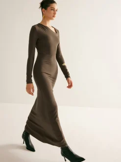 COMMENSE Plain Asymmetrical Neck Long Dress* Casual Dresses|Long Dresses