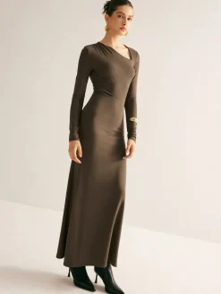 COMMENSE Plain Asymmetrical Neck Long Dress* Casual Dresses|Long Dresses