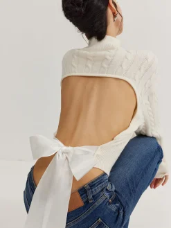 COMMENSE Plain Backless Bow Knit Top* Sweater Tops|Sweaters & Cardigans