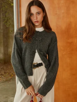 COMMENSE Plain Bow-Breasted Cardigan* Cardigans|Sweaters & Cardigans