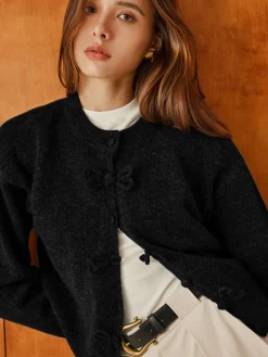 COMMENSE Plain Bow-Breasted Cardigan* Cardigans|Sweaters & Cardigans