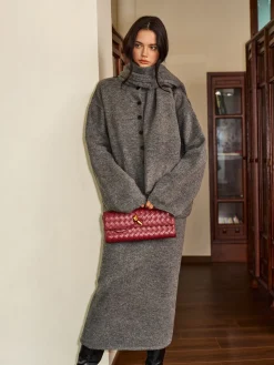 COMMENSE Plain Button Sweater Skirt Set With Scarf* Skirt Sets|Long Sleeve Sets