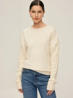 COMMENSE Plain Cable Sleeve Pullover Sweater* Sweater Tops|Sweaters & Cardigans