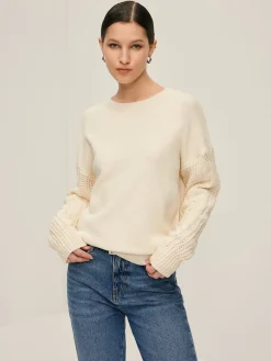 COMMENSE Plain Cable Sleeve Pullover Sweater* Sweater Tops|Sweaters & Cardigans