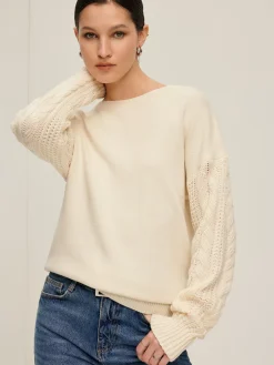 COMMENSE Plain Cable Sleeve Pullover Sweater* Sweater Tops|Sweaters & Cardigans