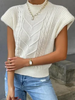 COMMENSE Plain Cap Sleeve Sweater Vest* Sweater Vests|Sweaters & Cardigans