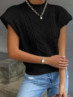 COMMENSE Plain Cap Sleeve Sweater Vest* Sweater Vests|Sweaters & Cardigans