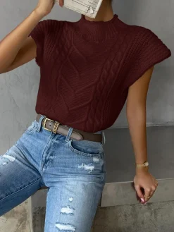 COMMENSE Plain Cap Sleeve Sweater Vest* Sweater Vests|Sweaters & Cardigans