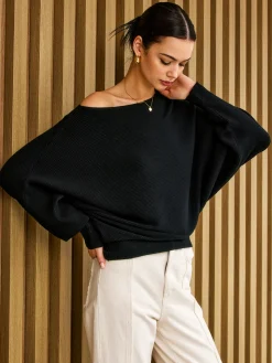 COMMENSE Plain Cold Shoulder Loose Sweater* Sweater Tops|Sweaters & Cardigans