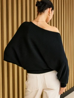 COMMENSE Plain Cold Shoulder Loose Sweater* Sweater Tops|Sweaters & Cardigans