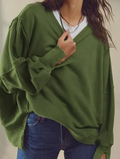 COMMENSE Plain Cotton Split Sweatshirt* Sweatshirts & Hoodies|Tops