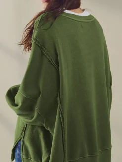 COMMENSE Plain Cotton Split Sweatshirt* Sweatshirts & Hoodies|Tops