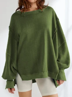 COMMENSE Plain Cotton Split Sweatshirt* Sweatshirts & Hoodies|Tops