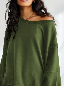 COMMENSE Plain Cotton Split Sweatshirt* Sweatshirts & Hoodies|Tops