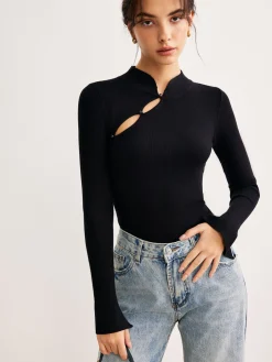 COMMENSE Plain Cutout Skinny Sweater* Sweater Tops|Sweaters & Cardigans