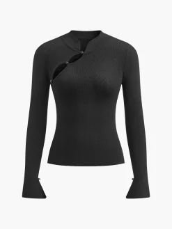 COMMENSE Plain Cutout Skinny Sweater* Sweater Tops|Sweaters & Cardigans