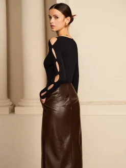 COMMENSE Plain Cutout-Sleeve Pullover Sweater* Sweater Tops|Sweaters & Cardigans