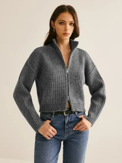 COMMENSE Plain Double Zip Cardigan* Cardigans|Sweaters & Cardigans