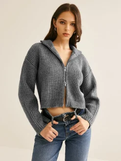 COMMENSE Plain Double Zip Cardigan* Cardigans|Sweaters & Cardigans