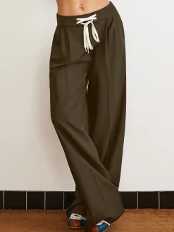 COMMENSE Plain Drawstring Wide-Leg Pants* Pants|Bottoms