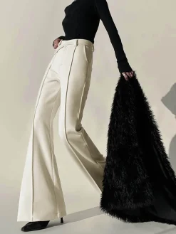 COMMENSE Plain High-Waist Piping Pants* Wide Leg|Pants