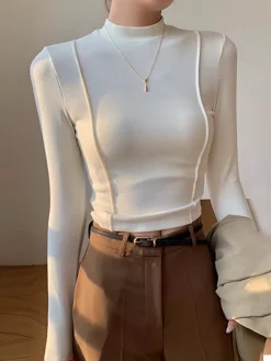 COMMENSE Plain Jersey Piping Blouse* Blouses & Shirts|Tops