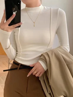 COMMENSE Plain Jersey Piping Blouse* Blouses & Shirts|Tops