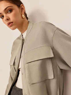 COMMENSE Plain Long Sleeve Cargo Jacket* Outerwear|Tops