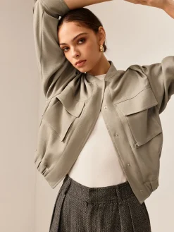 COMMENSE Plain Long Sleeve Cargo Jacket* Outerwear|Tops