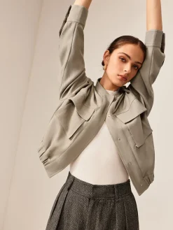 COMMENSE Plain Long Sleeve Cargo Jacket* Outerwear|Tops