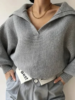 COMMENSE Plain Loose Lapel Sweater* Sweater Tops|Sweaters & Cardigans