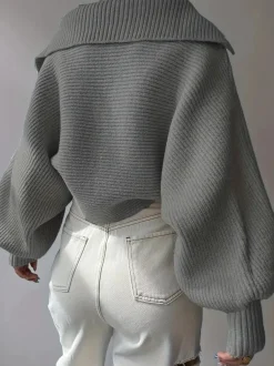 COMMENSE Plain Loose Lapel Sweater* Sweater Tops|Sweaters & Cardigans