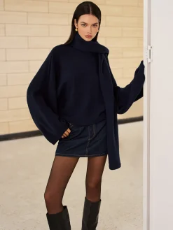 COMMENSE Plain Loose Sweater With Scarf* Sweater Tops|Sweaters & Cardigans
