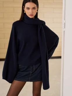 COMMENSE Plain Loose Sweater With Scarf* Sweater Tops|Sweaters & Cardigans