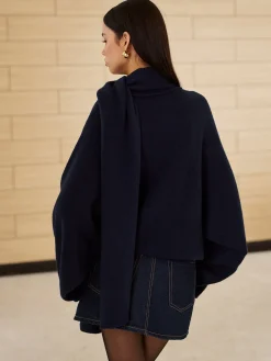 COMMENSE Plain Loose Sweater With Scarf* Sweater Tops|Sweaters & Cardigans